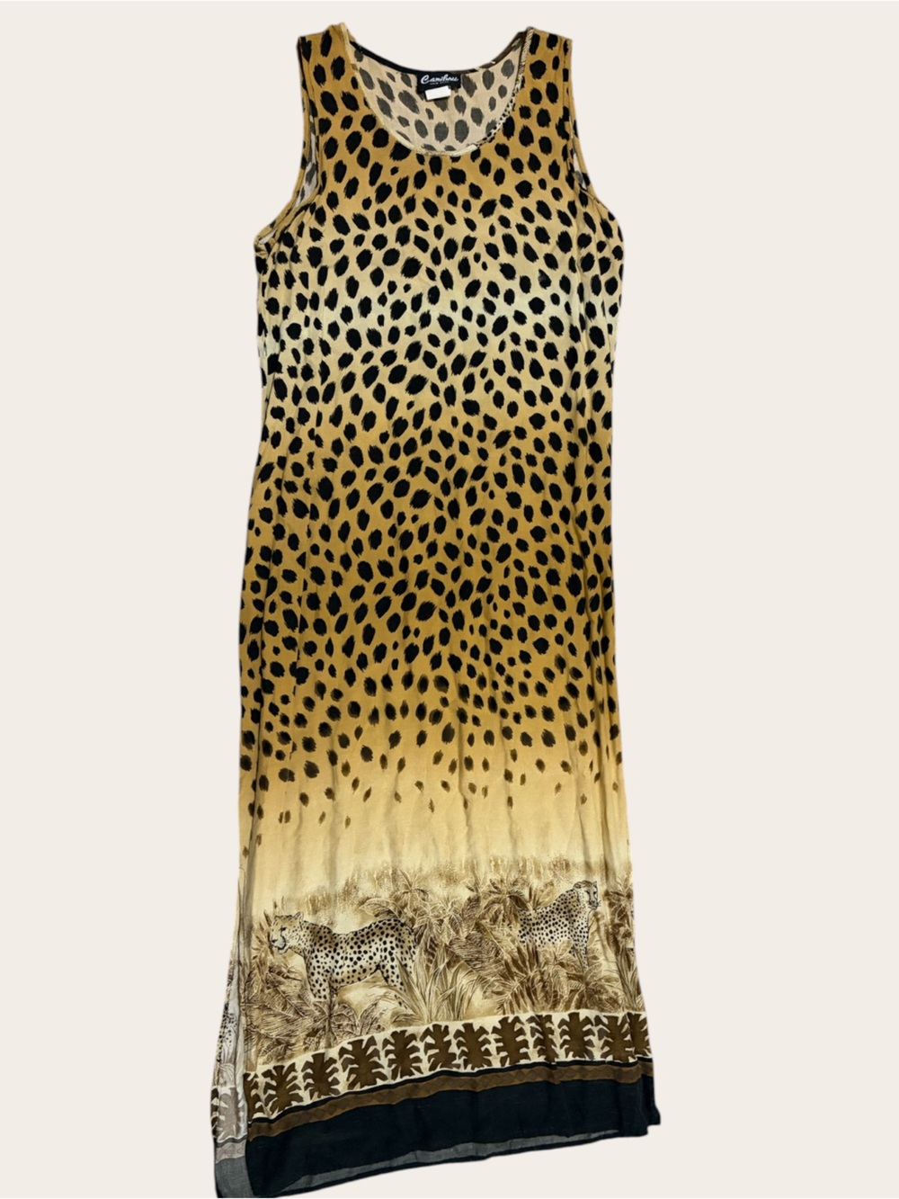 VINTAGE Caribou New York Cheetah Leopard Safari Maxi Dress M Made USA Rayon